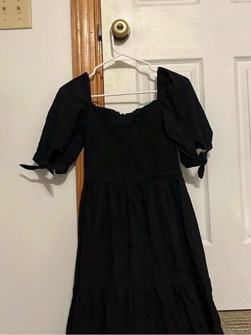 Black Midi Dress with Puff Sleeves - Women Dresses Midi